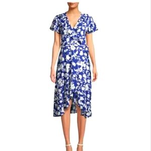 Time and Tru NEW Blue Floral Wrap Midi Dress - Size XL